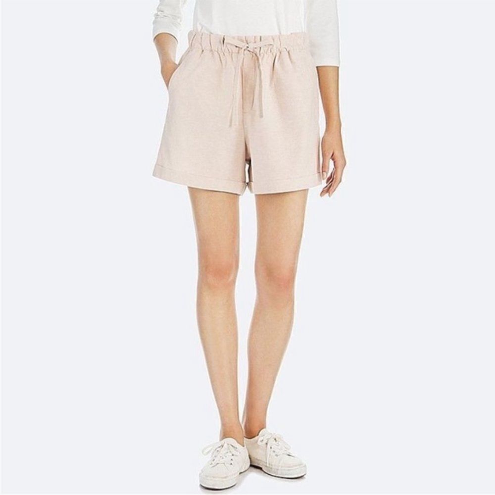 Uniqlo Cotton Linen Beige Drawstring Cuffed Shorts NWT